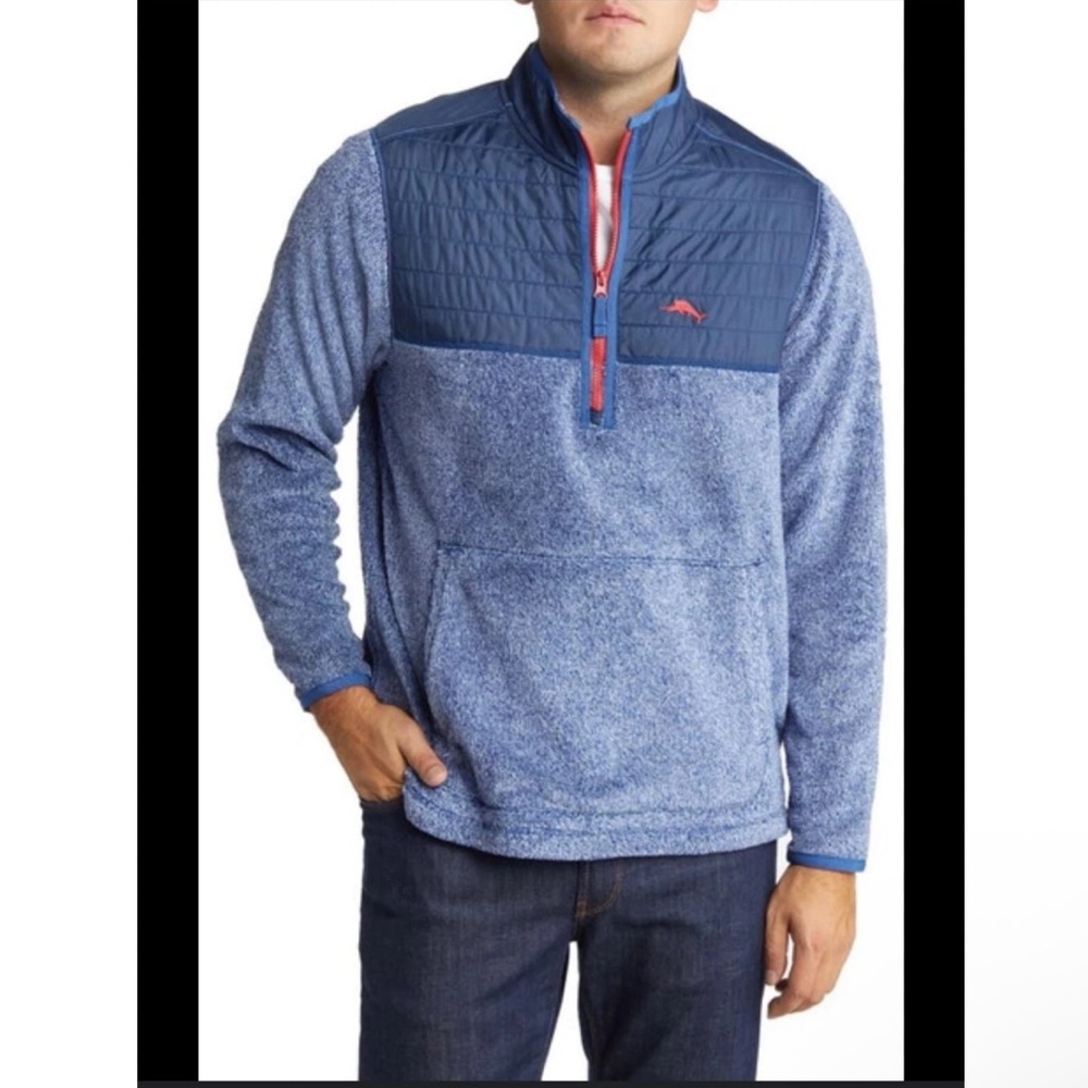 Tommy Bahama Cascade 1/2 Zip Pullover Men's Size XL Fuzzy Blue Jacket Cozy Soft